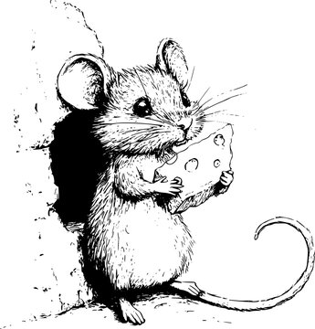 mouse eating cheese black and white clip art preview