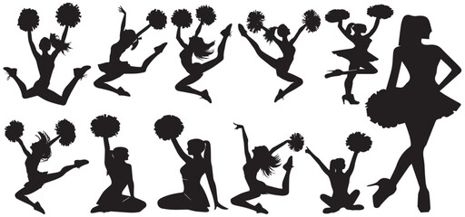 silhouette cheerleaders with pompoms vector