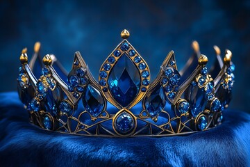 Gold crown with blue jewels. Sapphire blue crown