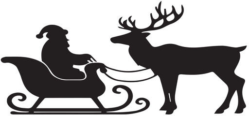 Silhouette image of Santa Claus riding a sleigh with reindeer vector