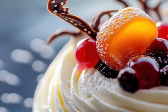 Delicious Dessert Featuring Whipped Cream and Candied Fruit