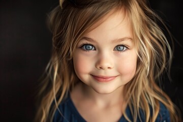 Fototapeta premium A young girl with blonde hair and blue eyes is smiling