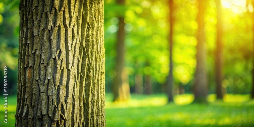Aufkleber Sunlit Tree Trunk in a Verdant Forest Setting