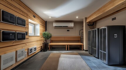 Fototapeta premium Modern Indoor Space with Air Conditioning and Wood Elements