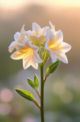 Fototapeta premium A stunning close-up of beautiful Alstroemerias flowers bathed in gentle morning light. Created with generative AI