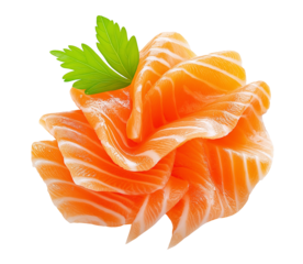 raw salmon pieces forming a nice curved shape, fresh salmon cut meat curl fillet in a transparent background, cutout png