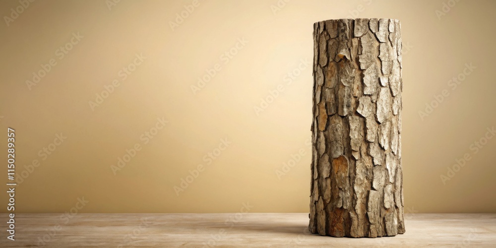 Poster Rustic tree trunk section on a neutral backdrop, ideal for product display or design inspiration