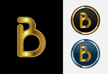 Futuristic alphabet B in gold color style. Graphic alphabet symbol for corporate business identity