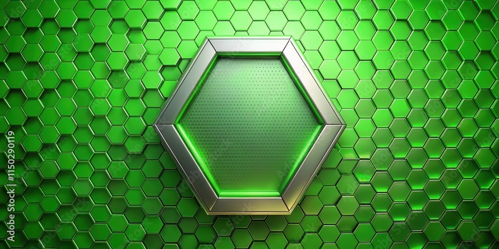 Aufkleber abstract hexagonal green metallic panel with silver frame