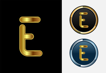 Futuristic alphabet E in gold color style. Graphic alphabet symbol for corporate business identity