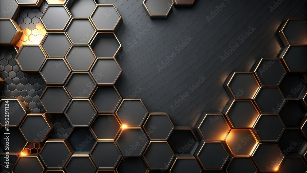 Poster Abstract Hexagonal Pattern with Gold Accents and Dark Background