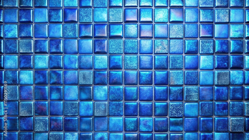 Poster Deep Blue Mosaic Tile Wall Texture A Seamless Pattern of Small, Square Tiles with a Distinctive Textured Surface