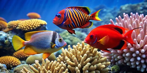 Colorful Fish Swimming Among Coral Reef