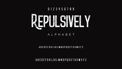 Craft vintage typeface design. Graphic display alphabet. Fantasy type letters. Latin characters, numbers. Vector illustration. Old badge, label, logo template.