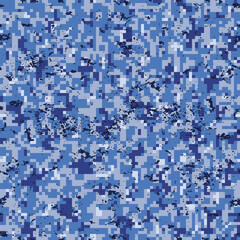 Seamless digital pattern blue camouflage grunge