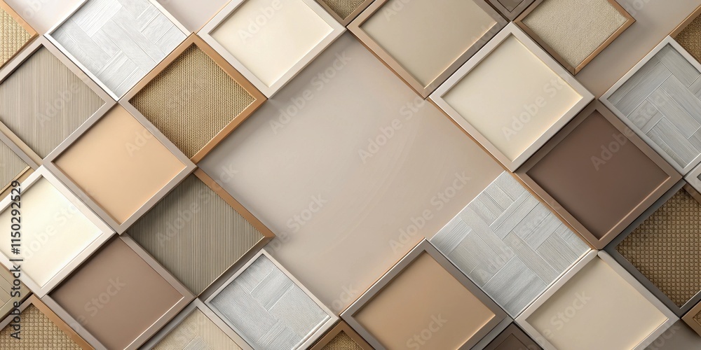Aufkleber Abstract Neutral Tone Square Pattern Background with Textured Elements