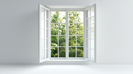 Fototapeta premium White open window allowing air to enter a room, 3d render