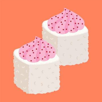Asian cuisine including sushi, dumplings, and seafood dishes. Flat vector Illustration