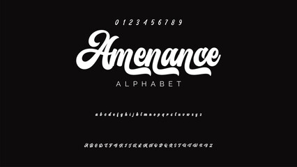 Craft vintage typeface design. Graphic display alphabet. Fantasy type letters. Latin characters, numbers. Vector illustration. Old badge, label, logo template.