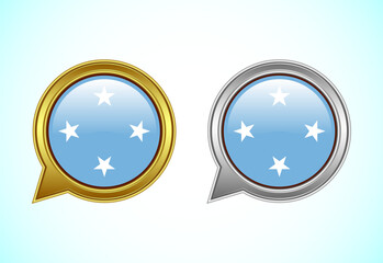 Micronesia flag speech bubble. Speaking flag icon in gold and silver color