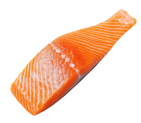 a piece of sliced raw salmon meat, fresh salmon sashimi cut fillet isolated on transparent background, cutout png