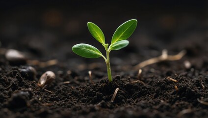 Fototapeta premium New Beginnings: Macro of a Seedling Emerging from Soil