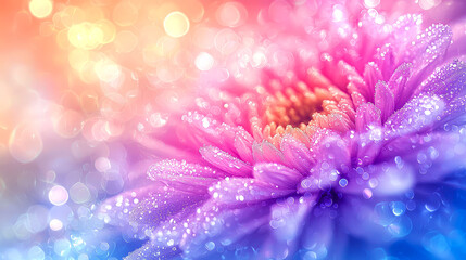 Obraz premium Close-up of a vibrant, dew-covered flower with a bokeh background.