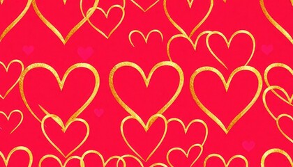 Pattern of intertwined heart outlines in gold, pink, and red for Valentine’s backgrounds.