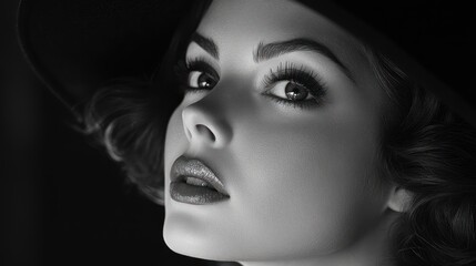 Here's a 10-word description of the image: Monochrome portrait, woman's