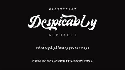 Craft vintage typeface design. Graphic display alphabet. Fantasy type letters. Latin characters, numbers. Vector illustration. Old badge, label, logo template.