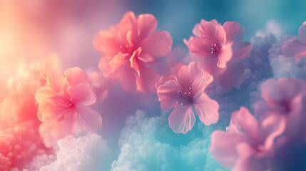 Dreamy Pink Flowers in a Cloudy Sky - Abstract Background Illustration