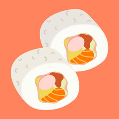 Traditional Asian dishes featuring sushi, dumplings, and seafood delicacies. Vector flat Illustration