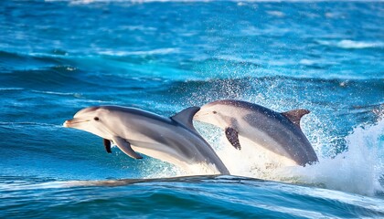 Dolphins leaping ocean waves marine wildlife playful mammals aquatic animals nature scene