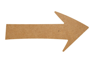 Brown paper arrow sign on transparent background