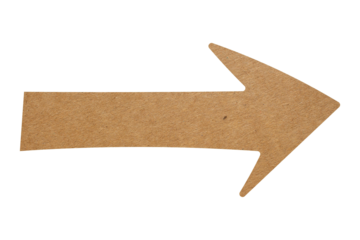 Brown paper arrow sign on transparent background