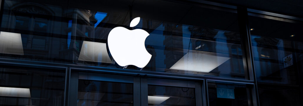 basel, basel stadt, switzerland- 17 12 2024: an apple store sign panorama