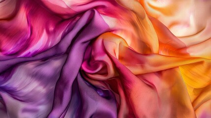 Obraz premium Vibrant hand-dyed silk scarf artisanal workshop textile art colorful environment close-up view organic design
