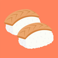 Fresh seafood sushi and traditional Japanese flavors. Vector flat Illustration