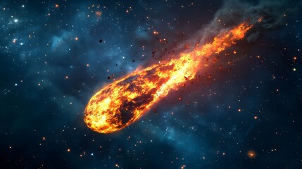 Burning meteors in outer space with the earth in the background