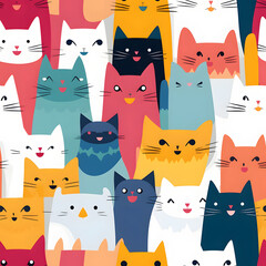 Colorful Cats Seamless Pattern - Playful Feline Illustration