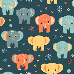 Adorable Cartoon Elephants Seamless Pattern - Playful Wildlife Design