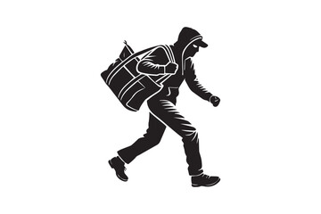 minimalist a thief carrying a bag vector silhouette black color in white background