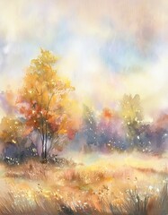 Fototapeta premium Nostalgic natural watercolor style landscape painting.