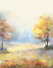 Fototapeta premium Nostalgic natural watercolor style landscape painting.
