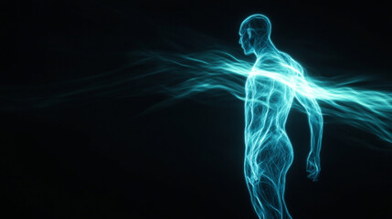 Futuristic depiction of a human figure with energy flowing.