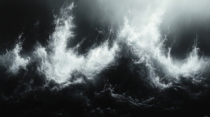 Fototapeta premium Abstract grayscale painting of powerful ocean waves.