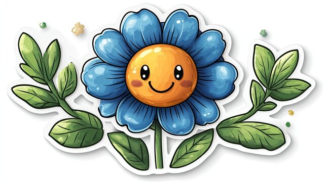 A cartoon flower sticker with a smiley face emoji is perfect for marketing, advertising, and decorative art