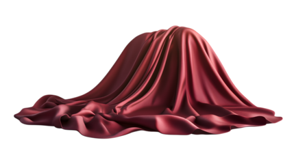 Flowing red silk fabric with elegant drapes and rich glossy texture Isolated on white background
