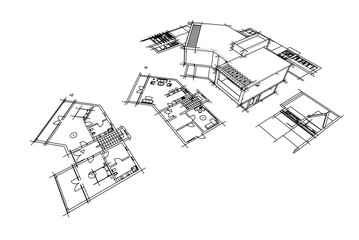 Modern house sketch 3d illustration