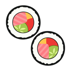 Flavorful sushi combinations with traditional Japanese accompaniments. Vector flat Illustration